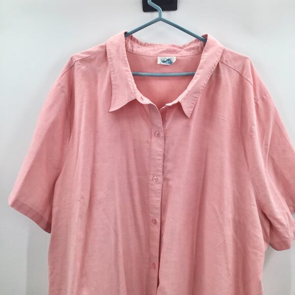 Women's 4X Button Down Shirt Pink Oxford Cotton Blend Short Sleeve Straight Hem - Picture 3 of 9